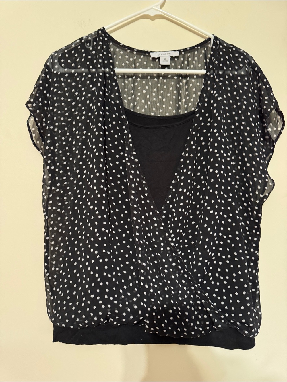 Black & White Dot Surplice Layered Women's Top - Picture 1 of 4